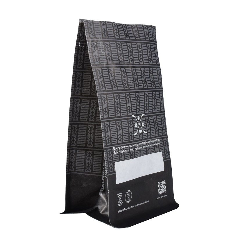 Bolsa De Café Con Cremallera Frontal Y Válvula, Base De Caja Compostable Para El Hogar PBS, 340g, 12oz