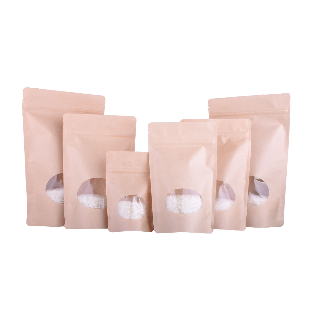 Bolsas de embalaje con cremallera de pie compostables con ventana ovalada