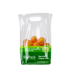 Bolsas De Productos Frescos Compostables De Maicena Biodegradables Transparentes Con Asa