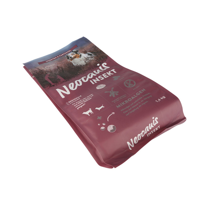 Bolsa roja con refuerzo lateral reciclable de impresión personalizada de gran capacidad para envasado de alimentos para mascotas con cremallera de bolsillo