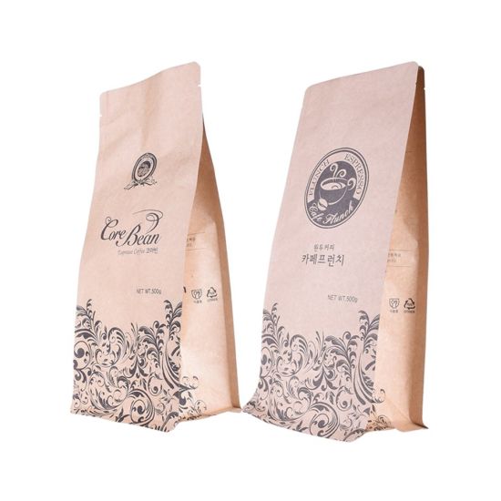 Bolsa de café sellada cuádruple biodegradable Bolsa de café Kraft con sello cuádruple lateral Bolsa de café Kraft con ocho sellos laterales
