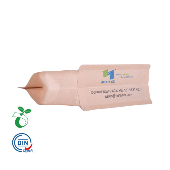 Eco Kraft Cremallera de papel Bolsa de café de goteo de fondo plano Maicena Biodegradable Bolsa de PLA