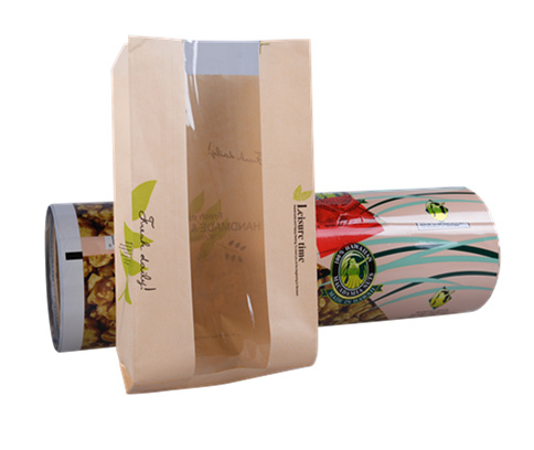 Bolso de pan biodegradable de empaquetado de papel Kraft de Wholsale Eco con la ventana clara para la comida
