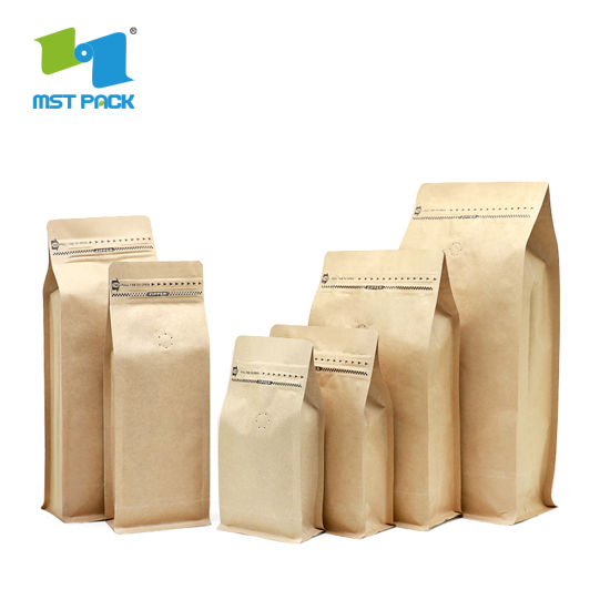 Eco Craft Paper Zipper Bolsa de fondo plano Maicena Biodegradable Goteo Café Bolsa de plástico