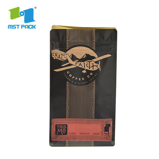 Impresión en color personalizada Laminado Biodegradable Grado alimenticio Empaquetado Compostable Eco Craft Papel Papel de aluminio Bolsa de café Fondo plano