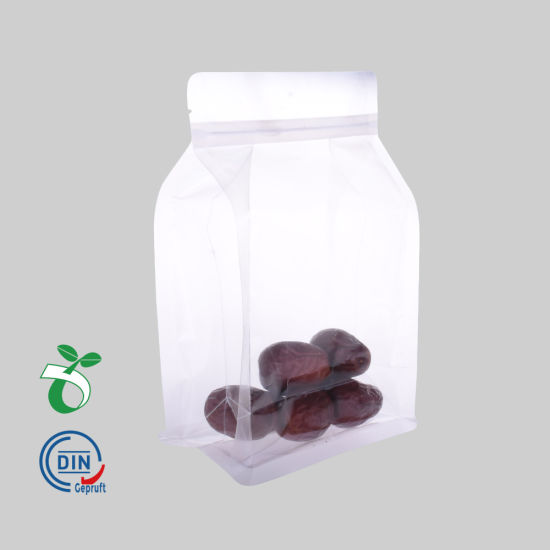Comercio al por mayor Reciclado Ecológico Almidón de maíz Ziplock Levántese Envasado de alimentos 100% Compostable Biodegradable Bolsa de plástico transparente Bolsa