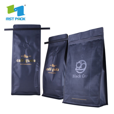 Venta al por mayor de alta calidad de pie biodegradable personalizado impreso 250g 500g 1 kg bolsa de cremallera de café de fondo plano con válvula
