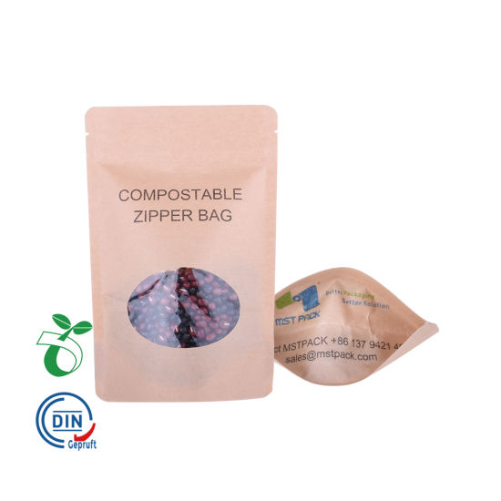 Bolsas de embalaje Ziplock biodegradables Embalaje ecológico de alimentos compostables Reciclar bolsas de papel artesanales con ventana